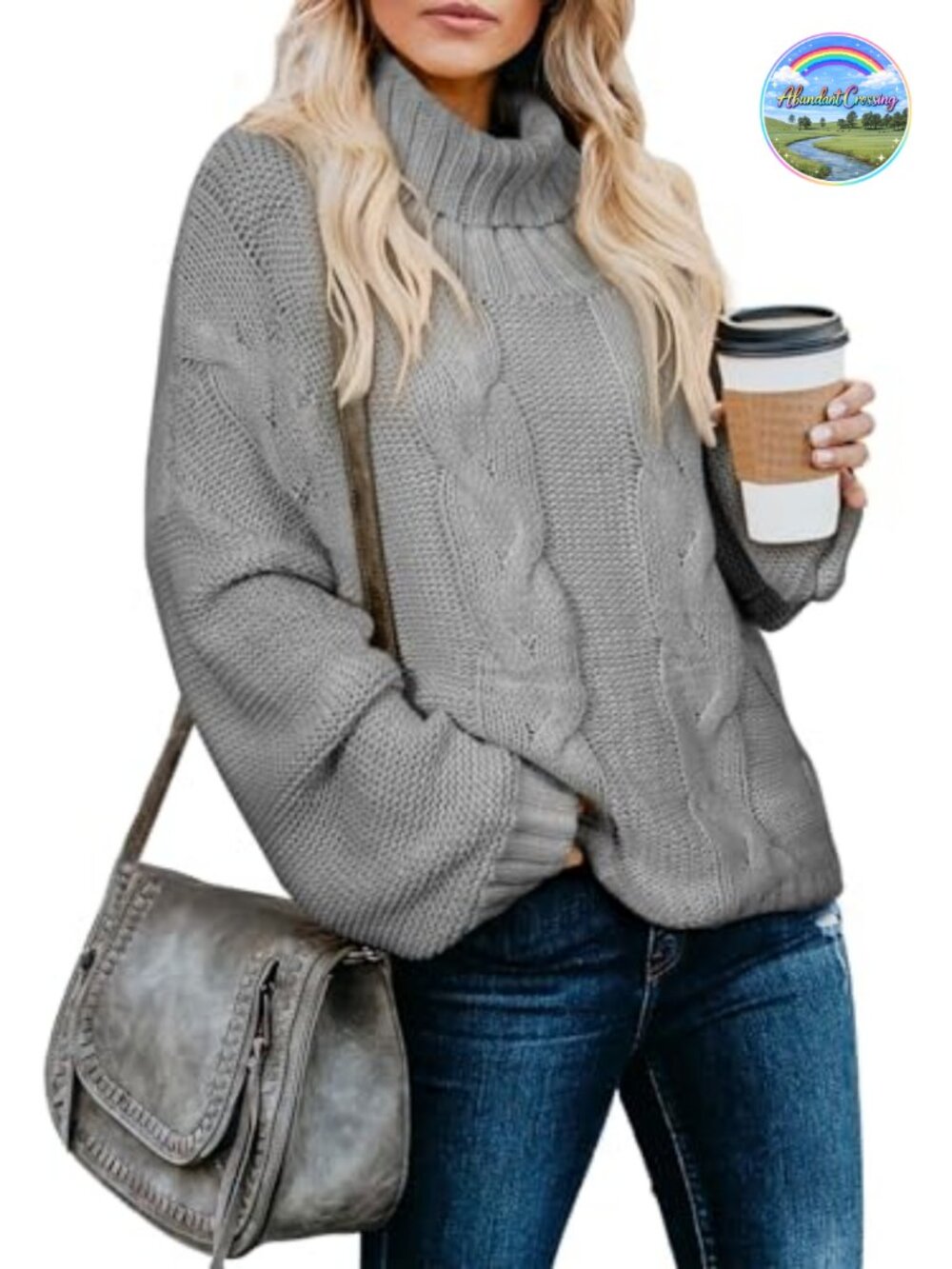 Womens Chunky Cable Knit Turtleneck Sweater Oversized Pullover